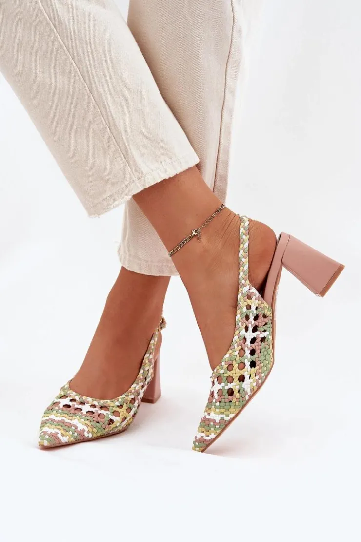 Damskie Boto Sandały Z Plecionką Na Słupku Różowe Ebina