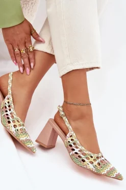 Damskie Boto Sandały Z Plecionką Na Słupku Różowe Ebina