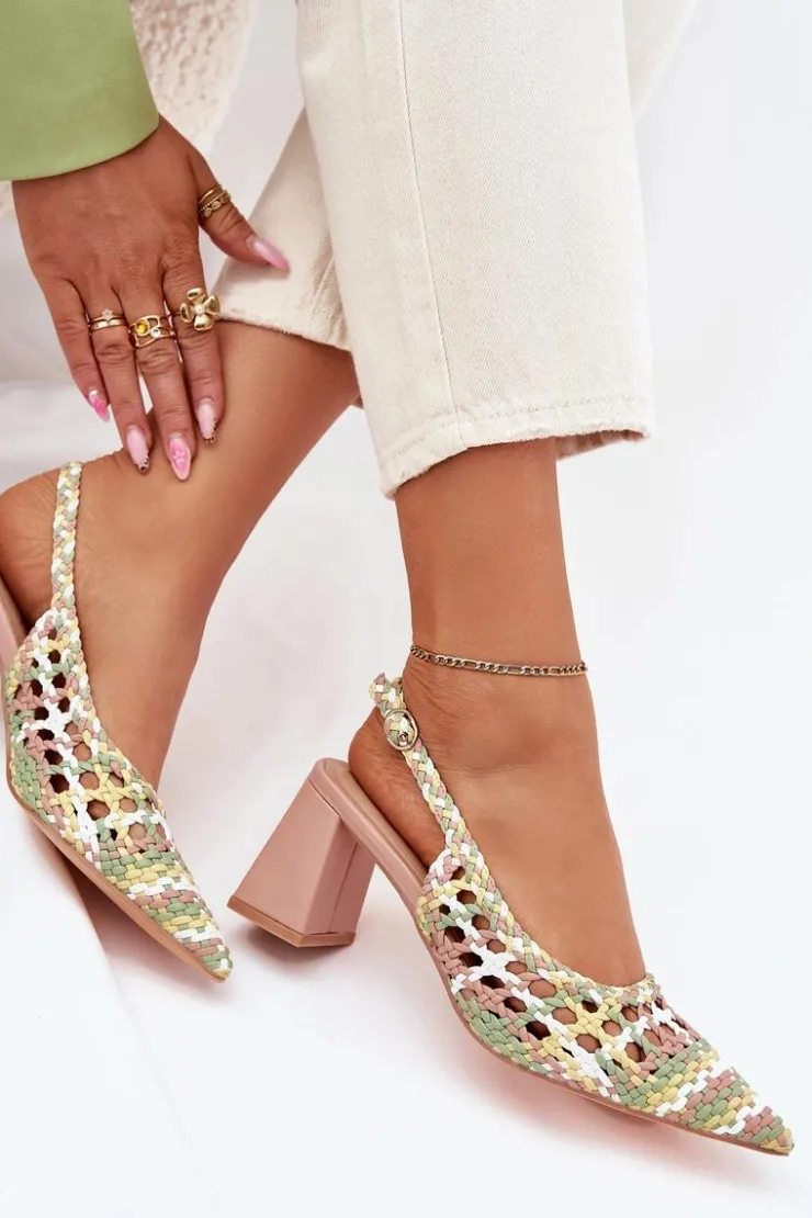 Damskie Boto Sandały Z Plecionką Na Słupku Różowe Ebina