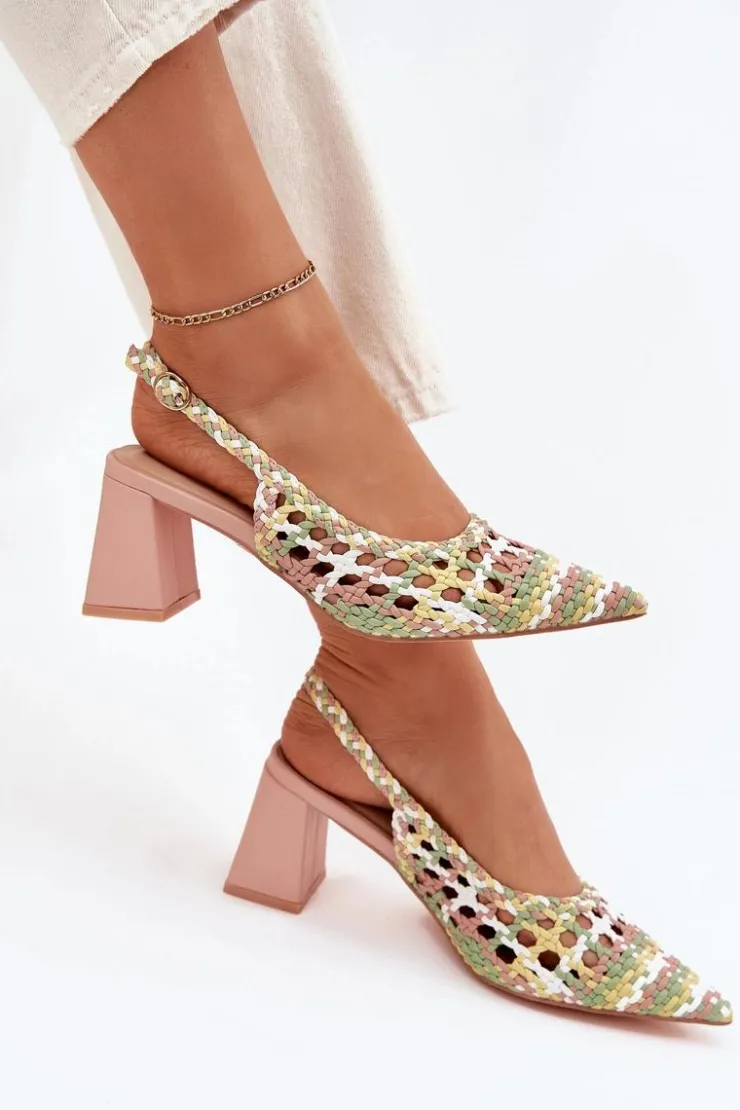 Damskie Boto Sandały Z Plecionką Na Słupku Różowe Ebina