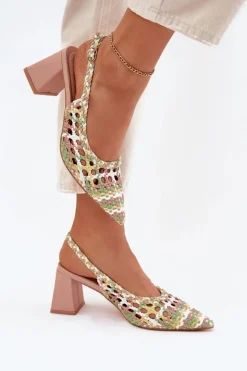 Damskie Boto Sandały Z Plecionką Na Słupku Różowe Ebina