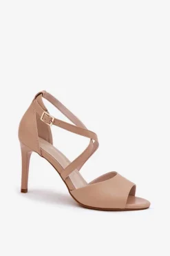 Buty Sergio Leone Sandały Na Obcasie*Sandały Z Przeplatającymi Się Paskami Na Szpilce Sergio Leone SK432 Ciemnobeżowe Beżowy