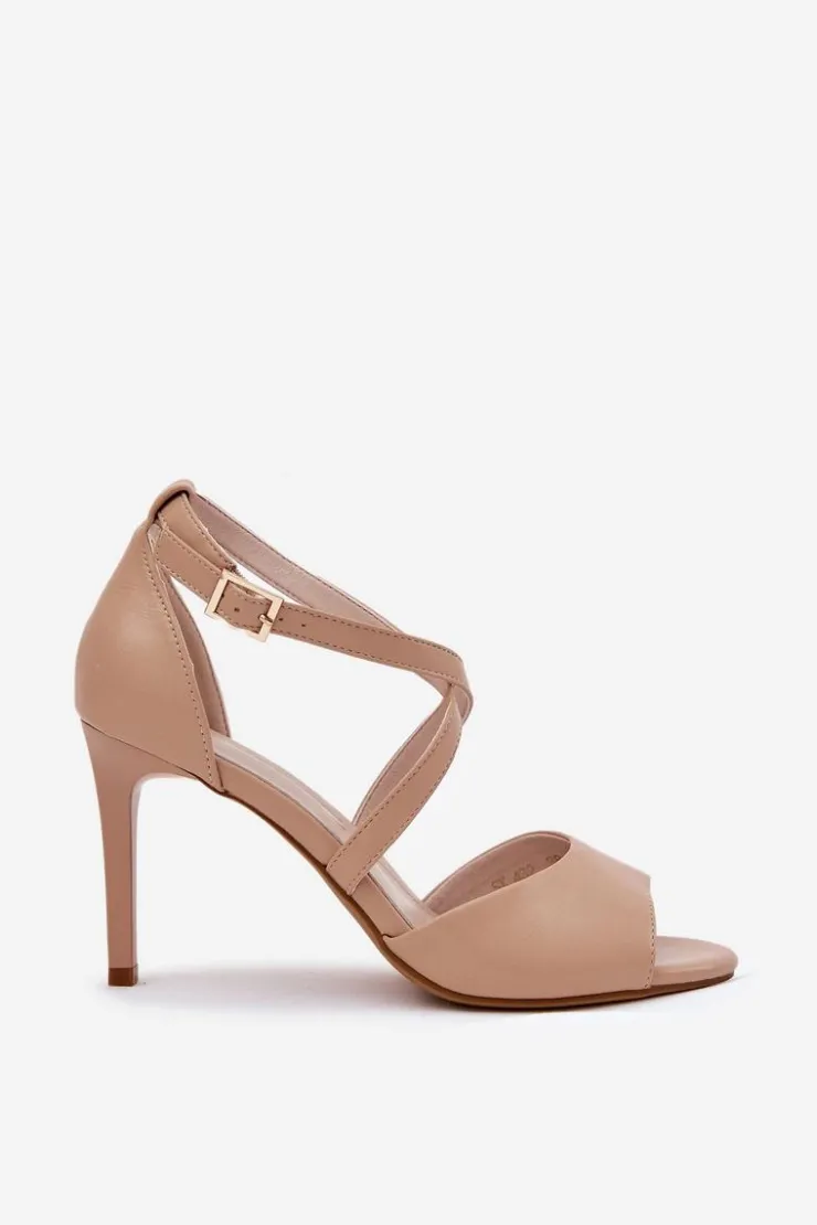 Buty Sergio Leone Sandały Na Obcasie*Sandały Z Przeplatającymi Się Paskami Na Szpilce Sergio Leone SK432 Ciemnobeżowe Beżowy