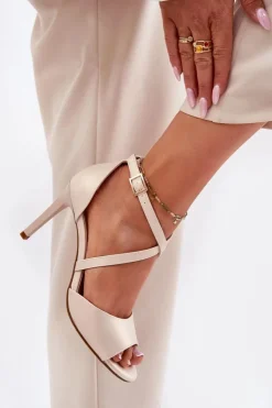 Buty Sergio Leone Sandały Na Obcasie*Sandały Z Przeplatającymi Się Paskami Na Szpilce Sergio Leone SK432 Perłowy Beż