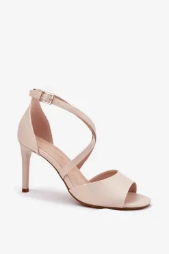 Buty Sergio Leone Sandały Na Obcasie*Sandały Z Przeplatającymi Się Paskami Na Szpilce Sergio Leone SK432 Perłowy Beż