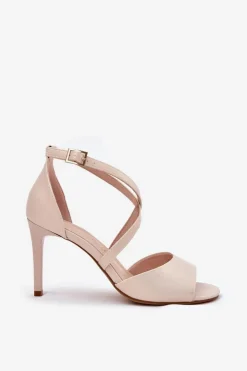 Buty Sergio Leone Sandały Na Obcasie*Sandały Z Przeplatającymi Się Paskami Na Szpilce Sergio Leone SK432 Perłowy Beż