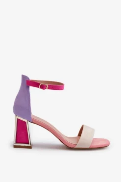 Damskie Boto Sandały Zamszowe Na Słupku Różowe Pholia