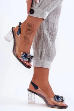 Damskie buty S.Barski Sandały Na Obcasie*Sandały Zdobione Na Obcasie Granatowe S.Barski MR1037-16