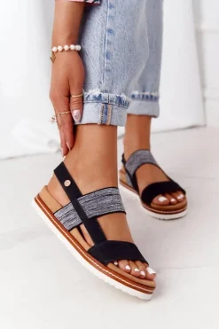 Evento Sandały Ze Srebrnym Ściągaczem Czarne Almeria