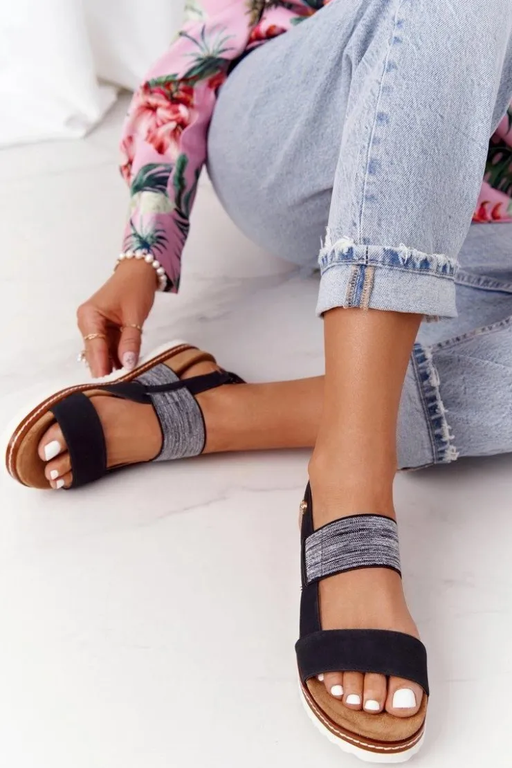 Evento Sandały Ze Srebrnym Ściągaczem Czarne Almeria