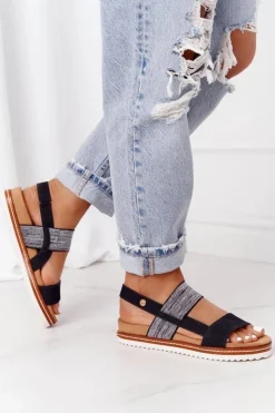 Evento Sandały Ze Srebrnym Ściągaczem Czarne Almeria