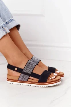 Evento Sandały Ze Srebrnym Ściągaczem Czarne Almeria