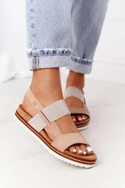 Evento Sandały Płaskie*Sandały Ze Srebrnym Ściągaczem Beżowe Almeria