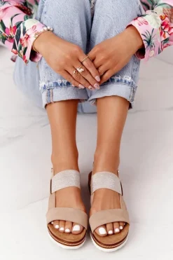 Evento Sandały Płaskie*Sandały Ze Srebrnym Ściągaczem Beżowe Almeria