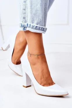 Boto Czółenka Na Słupku*Satynowe Czółenka Lewski Shoes 2453 Srebrne