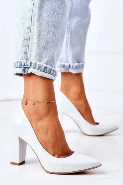 Boto Czółenka Na Słupku*Satynowe Czółenka Lewski Shoes 2453 Srebrne