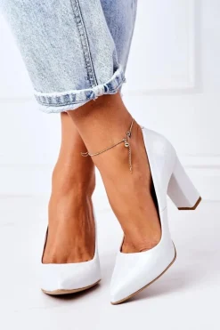 Boto Czółenka Na Słupku*Satynowe Czółenka Lewski Shoes 2453 Srebrne