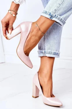 Damskie Boto Satynowe Czółenka Lewski Shoes 2453 Różowe