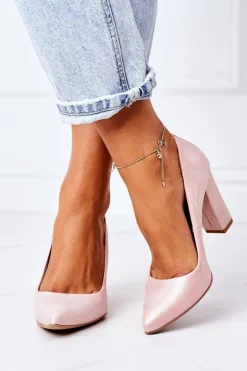 Damskie Boto Satynowe Czółenka Lewski Shoes 2453 Różowe