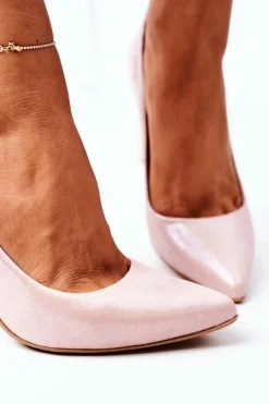 Damskie Boto Satynowe Czółenka Lewski Shoes 2453 Różowe