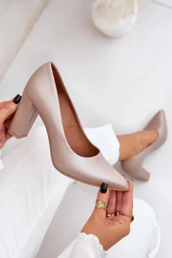 Boto Czółenka Na Słupku*Satynowe Czółenka Lewski Shoes 2453 Beżowe Beżowy