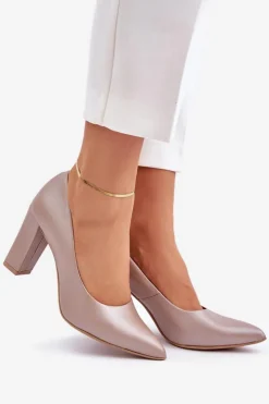 Boto Czółenka Na Słupku*Satynowe Czółenka Lewski Shoes 2453 Beżowe Beżowy