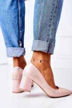 Damskie Boto Satynowe Czółenka Lewski Shoes 2801 Różowe