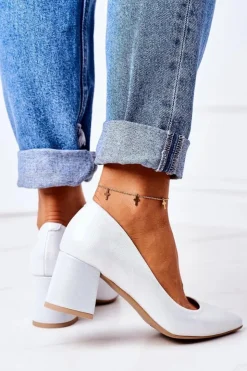 Boto Czółenka Na Słupku*Satynowe Czółenka Lewski Shoes 2801 Srebrne