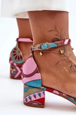 Damskie Boto Satynowe Sandałki Na Obcasie We Wzory Różowy Mix Inspire Me!