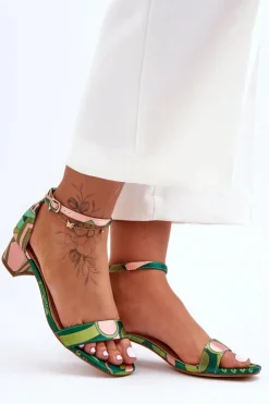 Damskie Boto Satynowe Sandałki Na Obcasie We Wzory Zielony Mix Inspire Me!