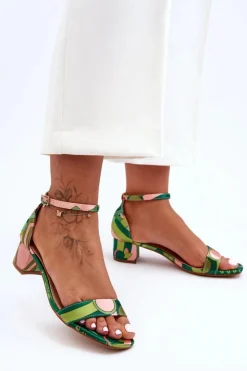 Damskie Boto Satynowe Sandałki Na Obcasie We Wzory Zielony Mix Inspire Me!
