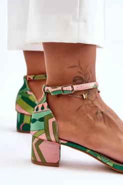 Damskie Boto Satynowe Sandałki Na Obcasie We Wzory Zielony Mix Inspire Me!