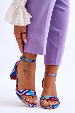 Damskie Boto Satynowe Sandały Na Niskim Obcasie We Wzory Fioletowo-Niebieskie Quincy