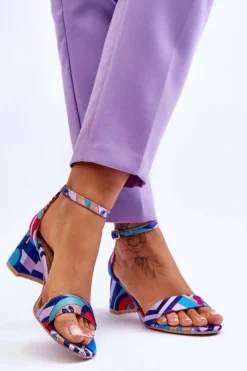 Damskie Boto Satynowe Sandały Na Niskim Obcasie We Wzory Fioletowo-Niebieskie Quincy