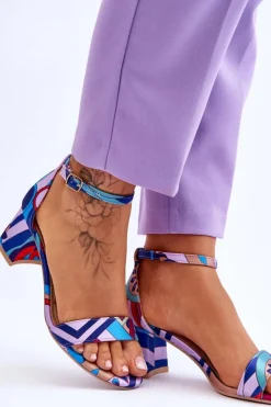 Damskie Boto Satynowe Sandały Na Niskim Obcasie We Wzory Fioletowo-Niebieskie Quincy