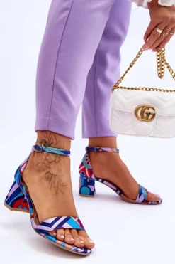 Damskie Boto Satynowe Sandały Na Niskim Obcasie We Wzory Fioletowo-Niebieskie Quincy