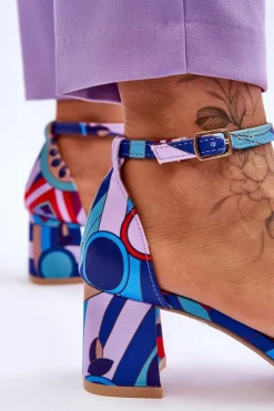 Damskie Boto Satynowe Sandały Na Niskim Obcasie We Wzory Fioletowo-Niebieskie Quincy