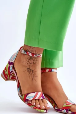 Boto Sandały Na Obcasie*Satynowe Sandały Na Niskim Obcasie We Wzory Beżowo-Niebieskie Quincy