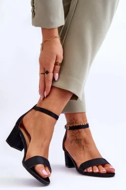 Damskie Boto Satynowe Sandały Na Niskim Obcasie Czarne Juliet