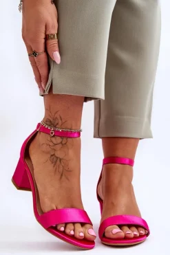 Damskie Boto Satynowe Sandały Na Niskim Obcasie Fuksja Juliet