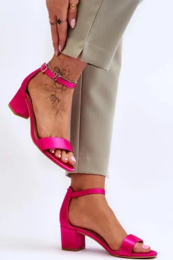 Damskie Boto Satynowe Sandały Na Niskim Obcasie Fuksja Juliet