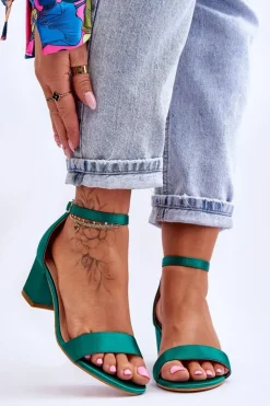 Clearance Boto Satynowe Sandały Na Niskim Obcasie Zielone Juliet