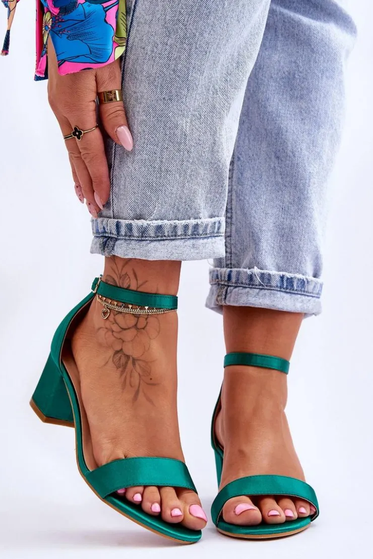 Clearance Boto Satynowe Sandały Na Niskim Obcasie Zielone Juliet