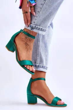 Clearance Boto Satynowe Sandały Na Niskim Obcasie Zielone Juliet