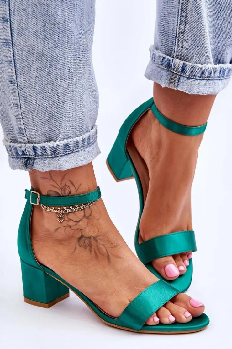 Clearance Boto Satynowe Sandały Na Niskim Obcasie Zielone Juliet