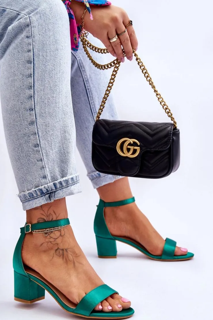 Clearance Boto Satynowe Sandały Na Niskim Obcasie Zielone Juliet