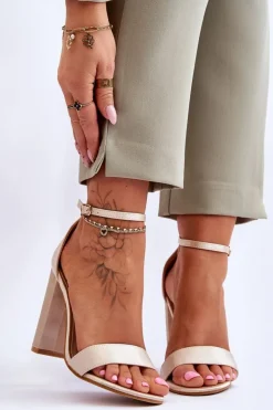 Damskie Boto Satynowe Sandały Na Obcasie Beżowe Linsy