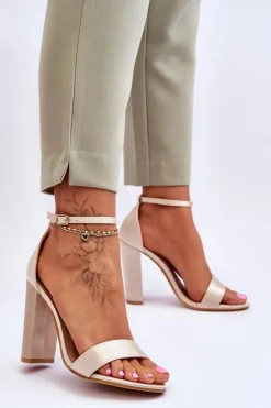 Damskie Boto Satynowe Sandały Na Obcasie Beżowe Linsy