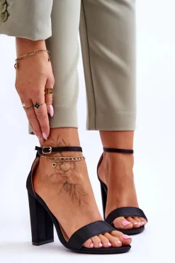 Damskie Boto Satynowe Sandały Na Obcasie Czarne Linsy