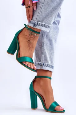 Damskie Boto Satynowe Sandały Na Obcasie Zielone Linsy